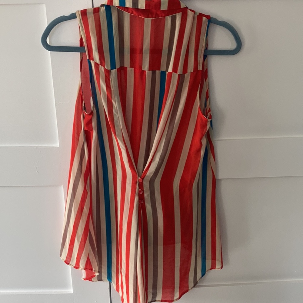 Sheer Striped Button Down Collared Top - image 5